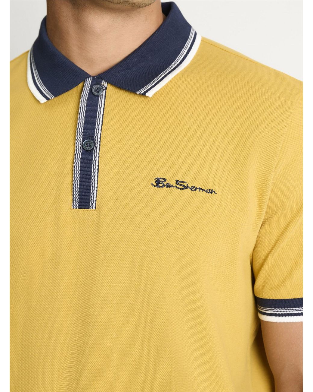 Ben Sherman Yellow Tipped Contract Placket Polo Shirt In Mustard for men