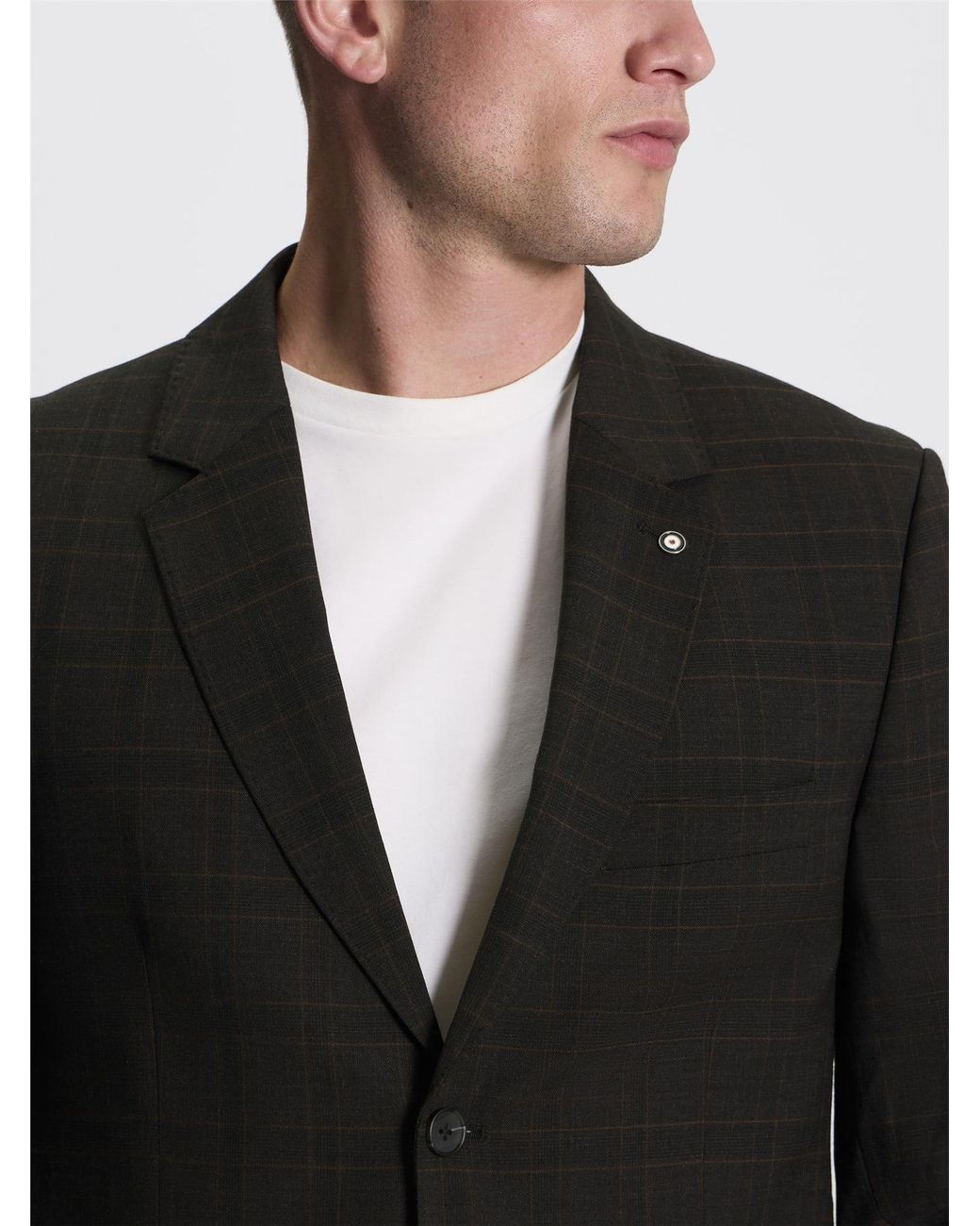Ben Sherman Black Prince Of Wales Check Jacket In Chocolate for men
