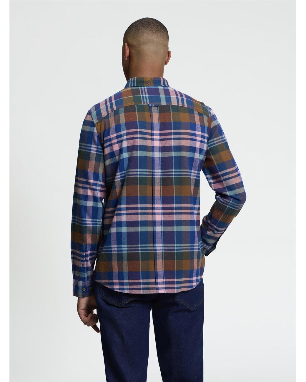Ben Sherman Blue Long Sleeve Brushed Check Shirt In Multi Coloured for men