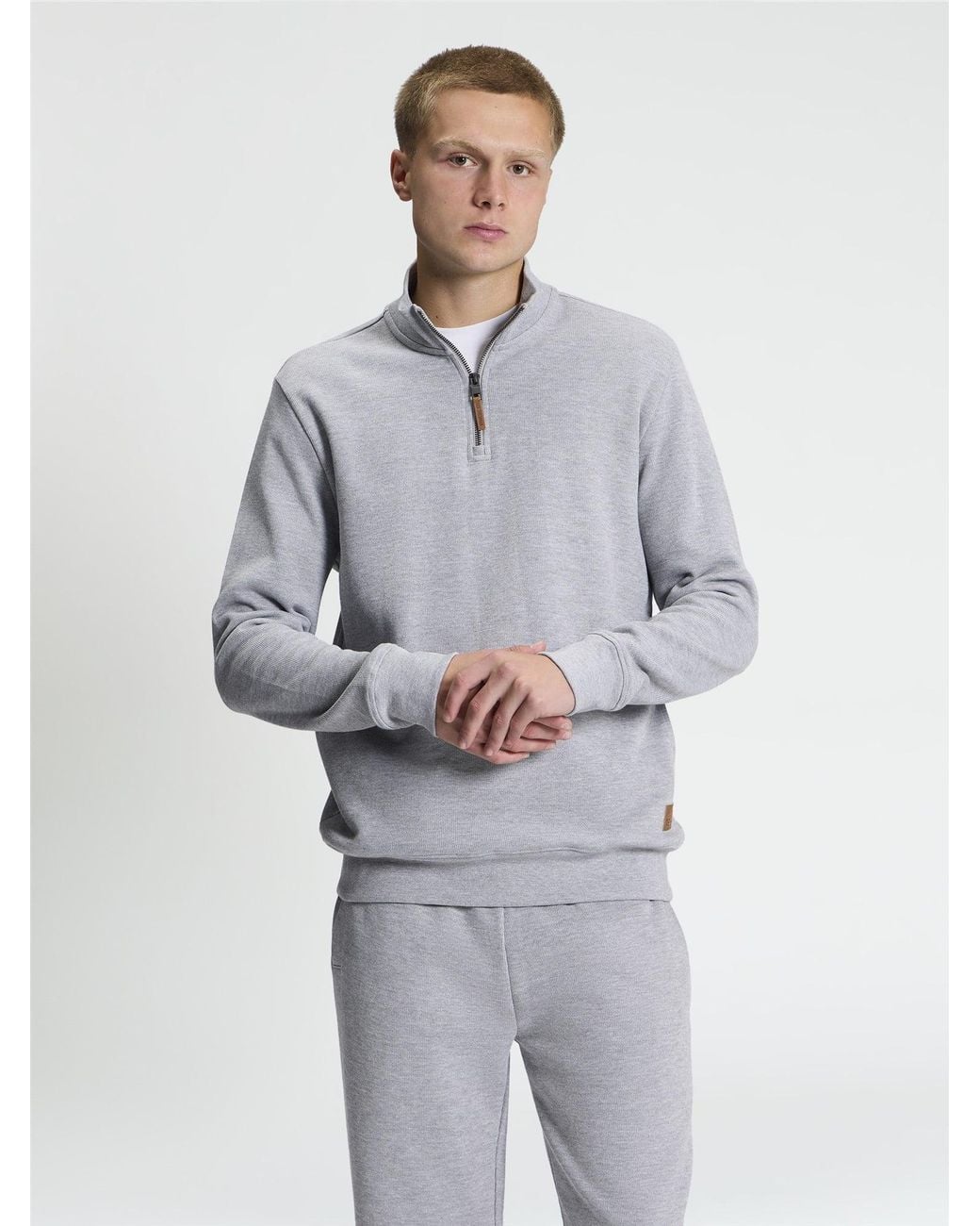 Ben Sherman Gray Long Sleeve Half Zip Track Top In Light Grey for men