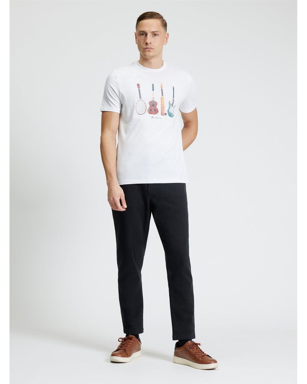 Ben Sherman Short Sleeve Jumble Guitars Tshirt In White for men