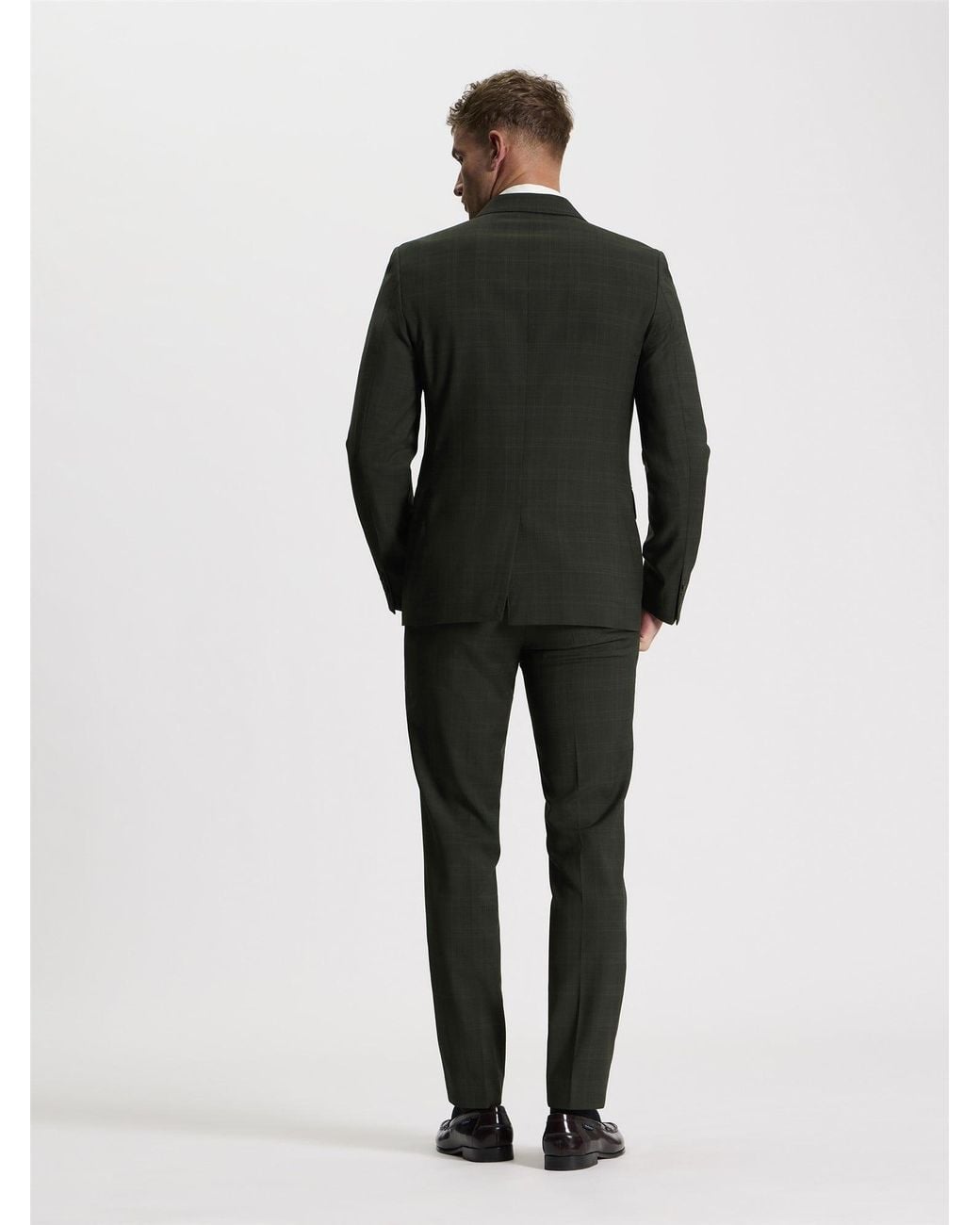 Ben Sherman Black Prince Of Wales Tonal Trouser In Dark Green for men