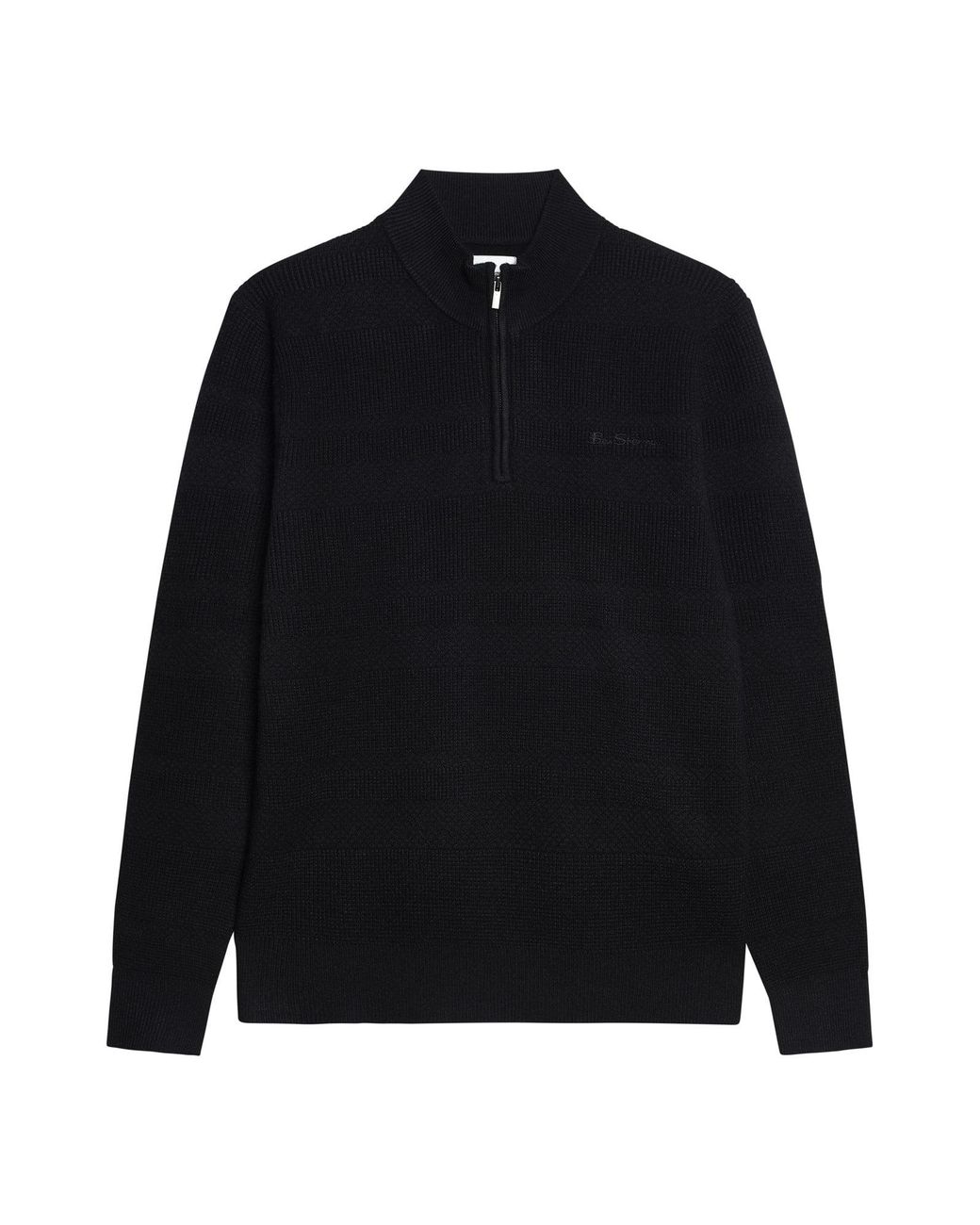 Ben Sherman Blue Long Sleeve Placed Texture 1/4 Zip Jumper In Black for men