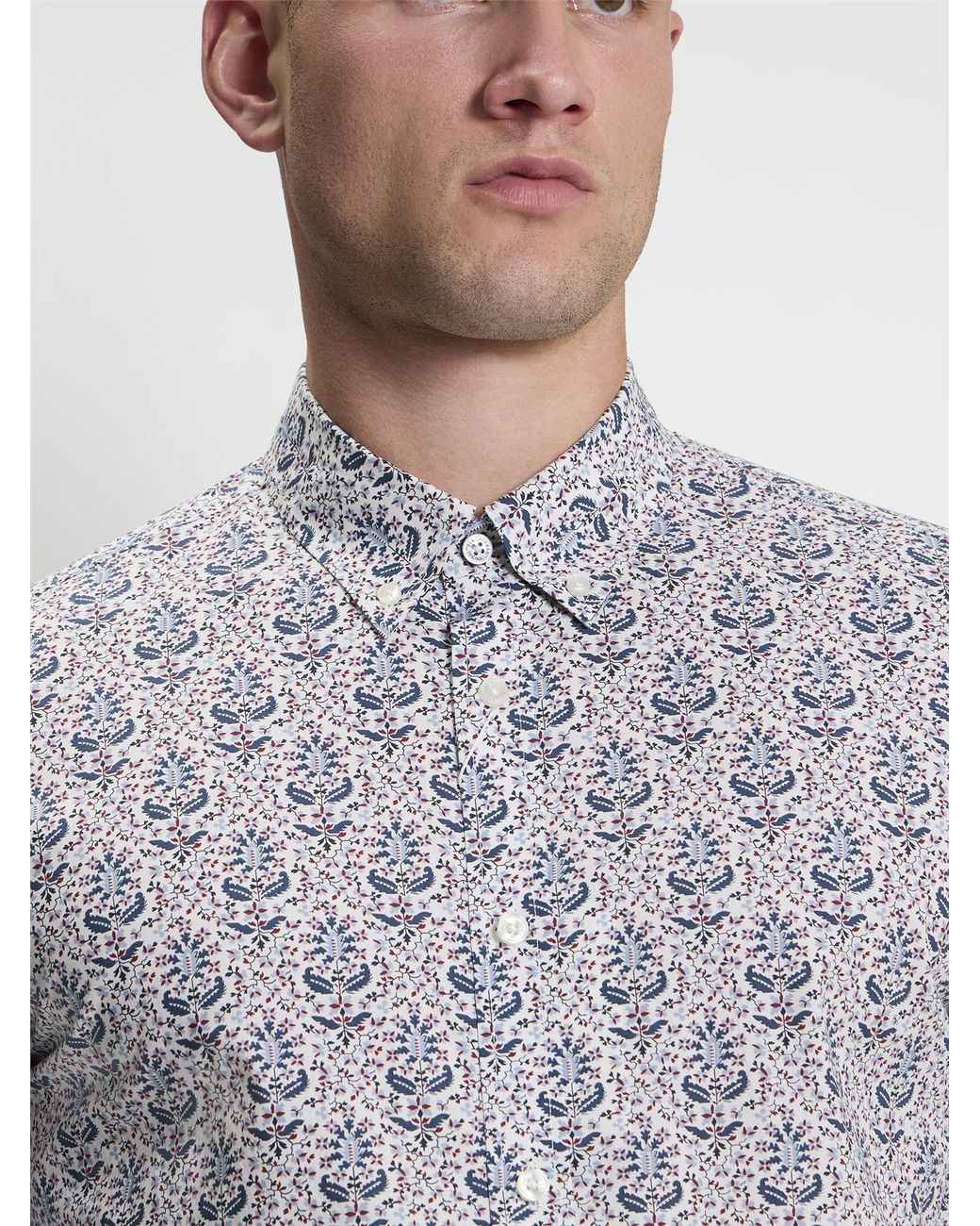 Ben Sherman Gray Long Sleeve Intricate Floral Print Shirt In for men