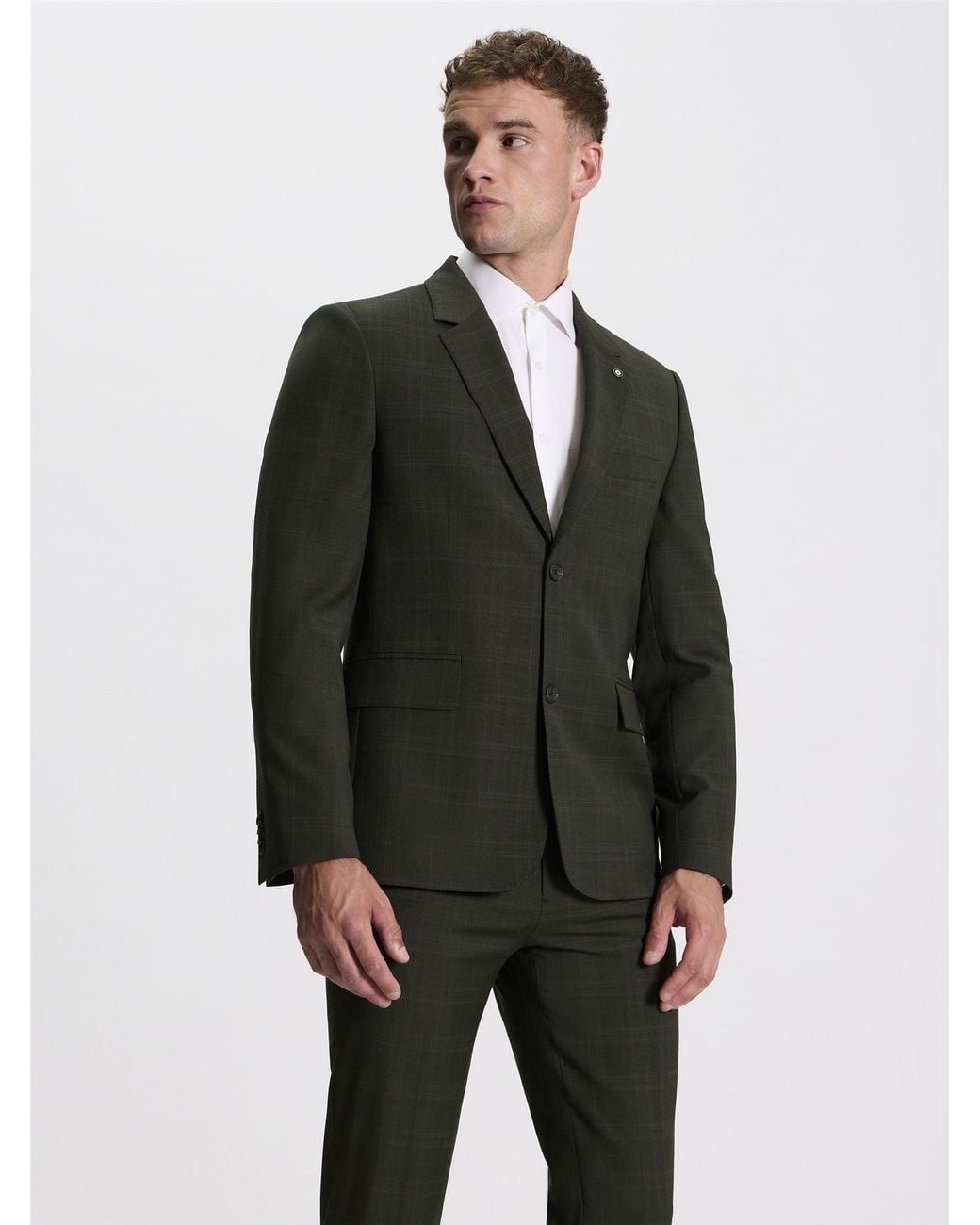 Ben Sherman Gray Prince Of Wales Tonal Jacket In Dark Green for men