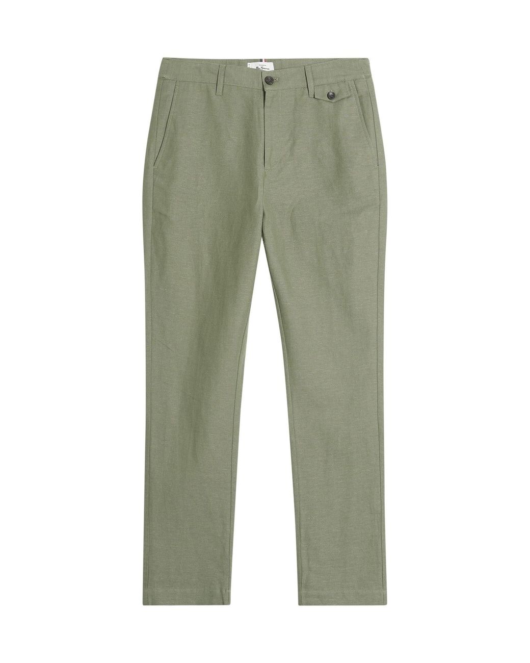 Ben Sherman Green Linen Cotton Trousers In Olive for men