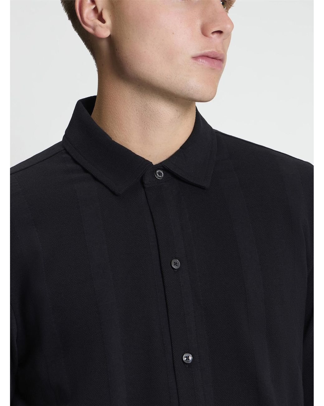 Ben Sherman Blue Long Sleeve Candy Stripe Button Through Polo In Black for men