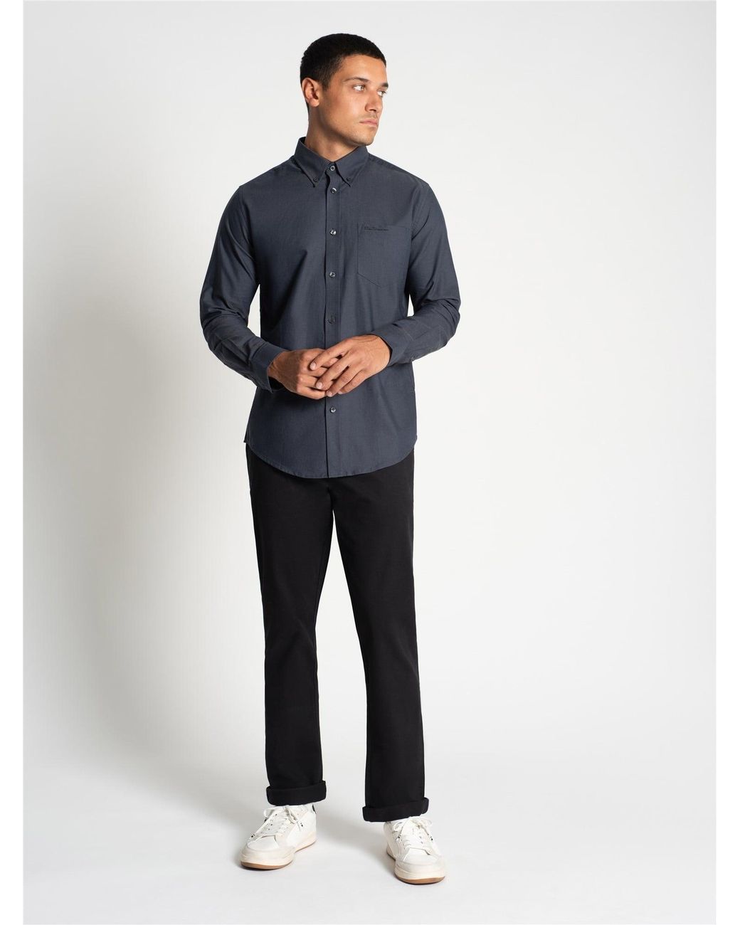Ben Sherman Blue Long Sleeve Oxford Shirt In Slate for men