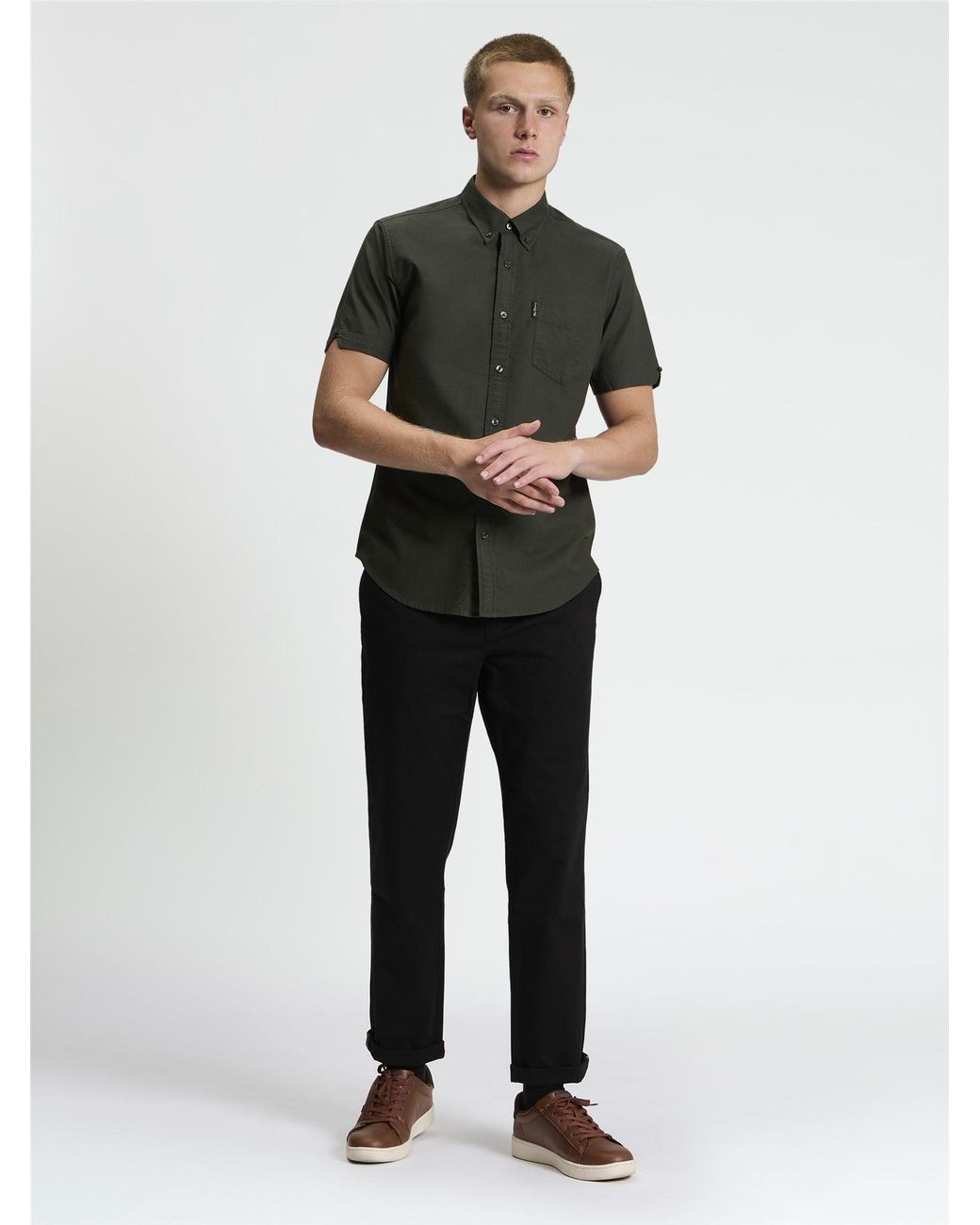 Ben Sherman Short Sleeve Signature Oxford Shirt In Lotus Green for men