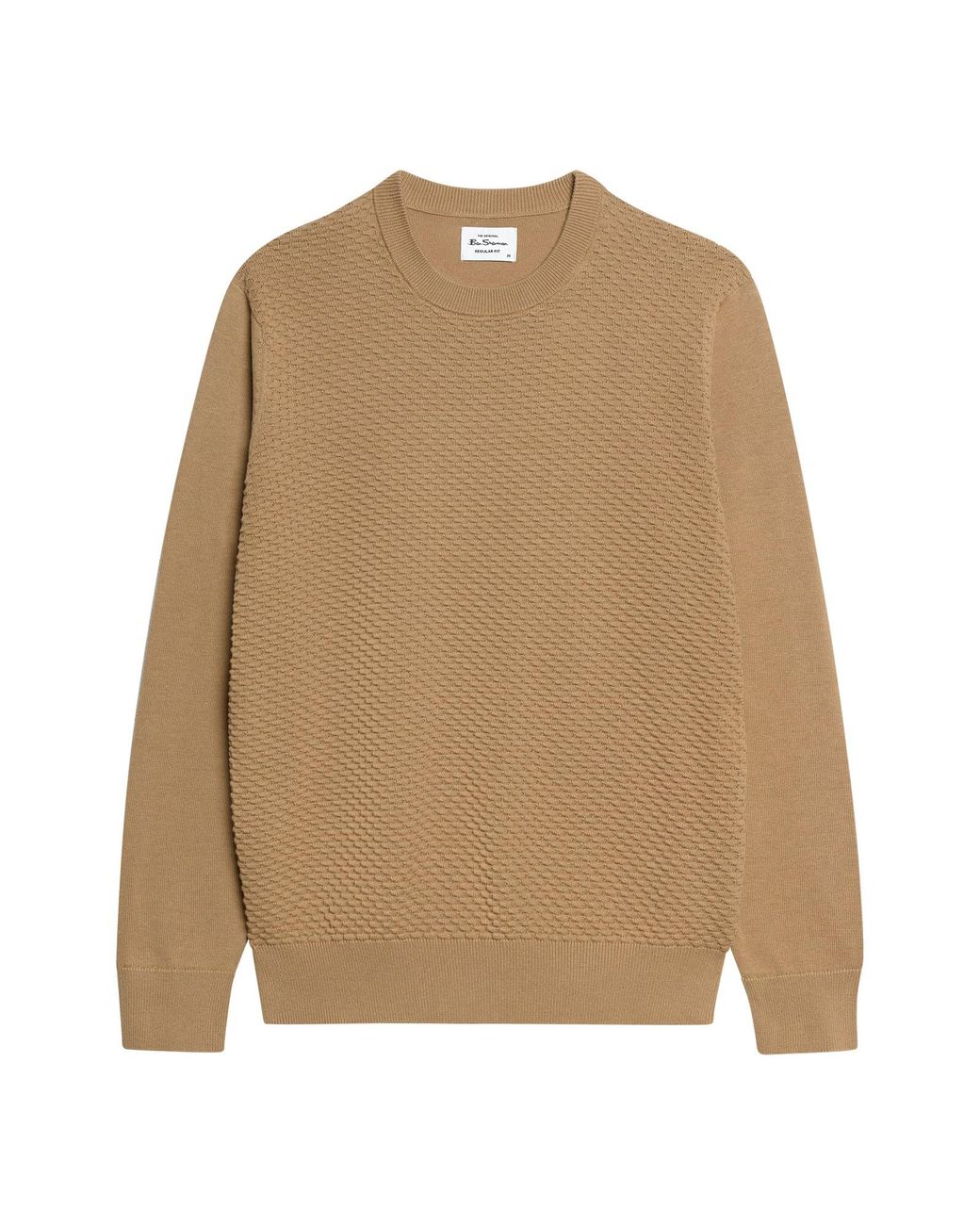 Ben Sherman Natural Long Sleeve Texture Front Crew Neck Jumper In for men