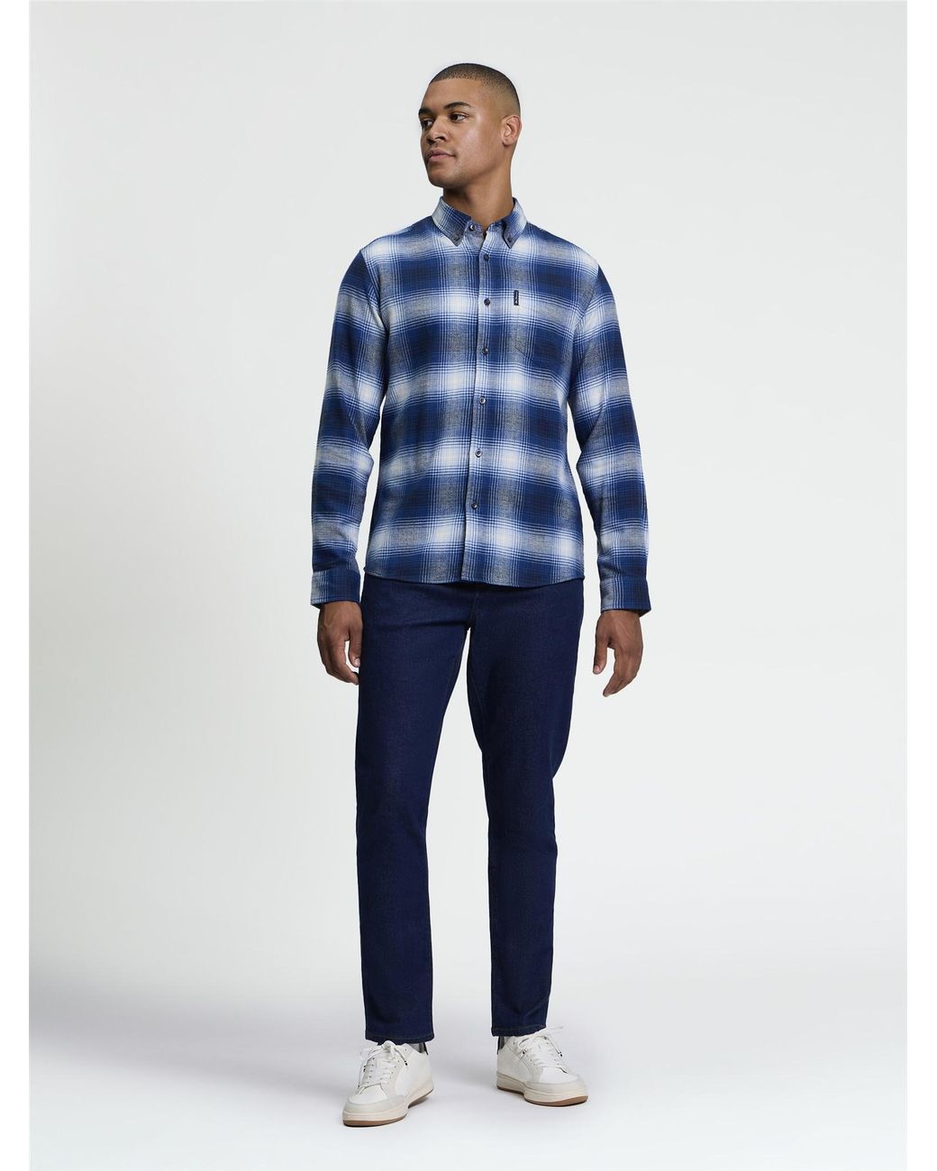 Ben Sherman Long Sleeve Ombre Check Shirt In Blue Ink for men