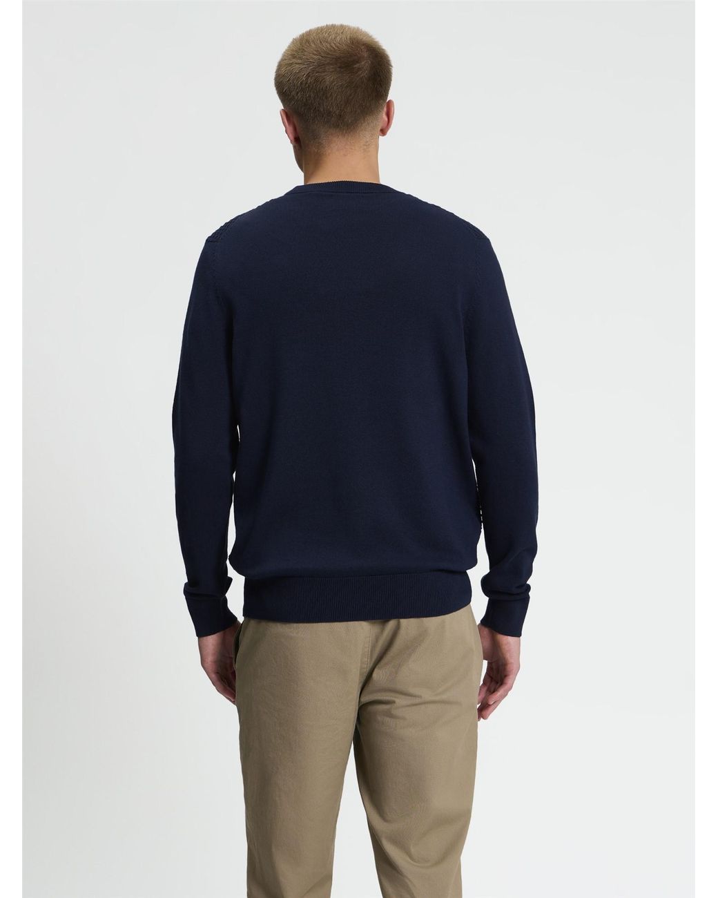 Ben Sherman Blue Long Sleeve Texture Front Crew Neck Jumper In Dark Navy for men