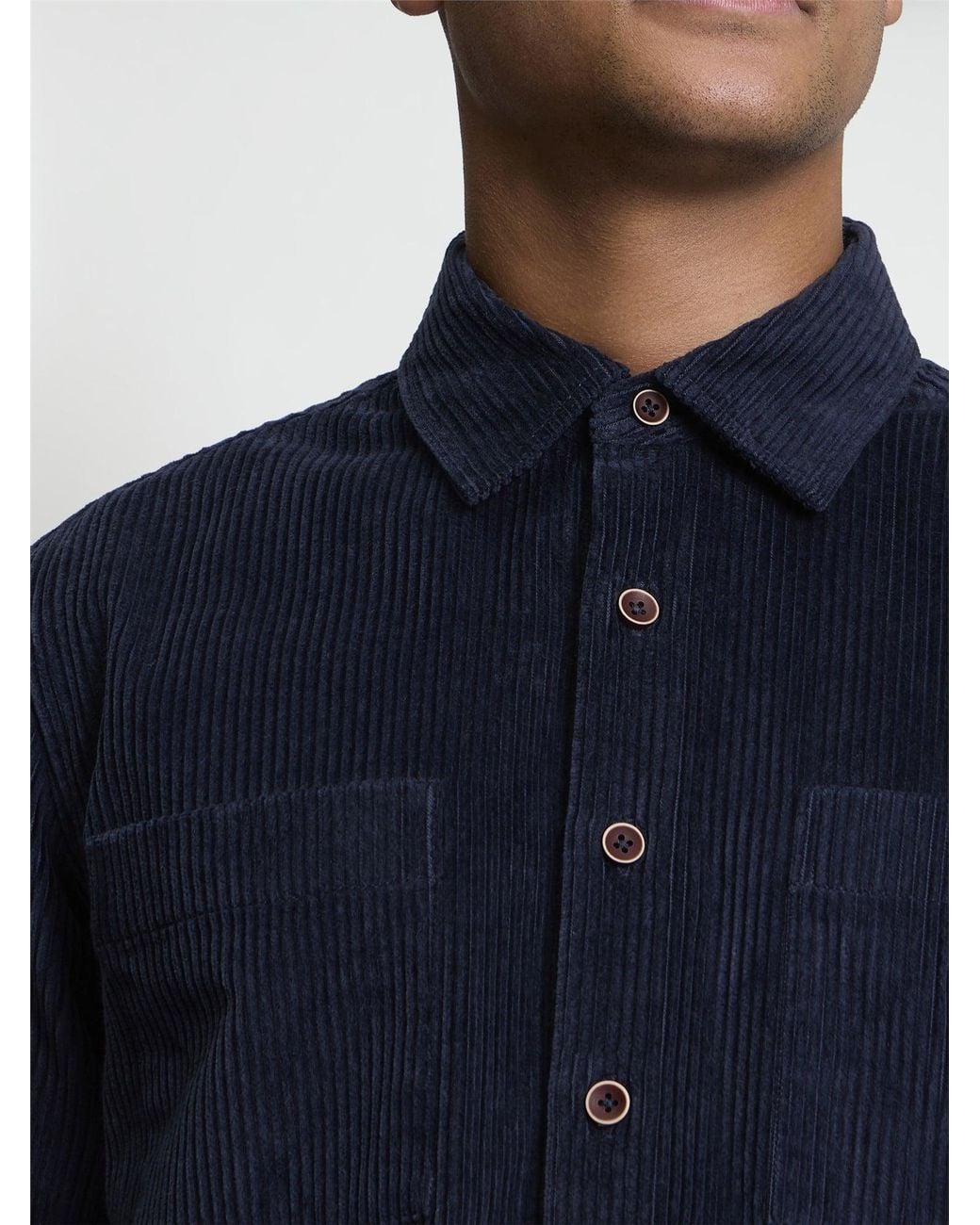 Ben Sherman Blue Long Sleeve Corduroy Overshirt In Dark Navy for men