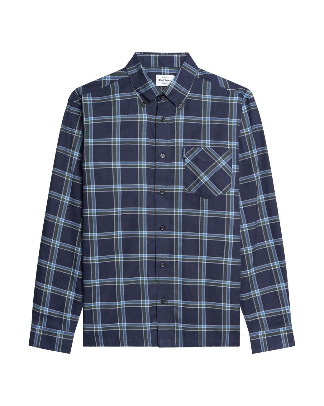 Ben Sherman Blue Long Sleeve Grid Check Shirt In Dark Navy for men