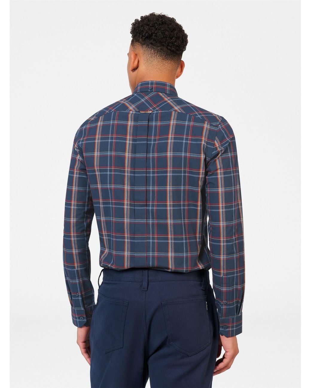 Ben Sherman Blue Long Sleeve Linear Check Shirt In Dark Navy for men