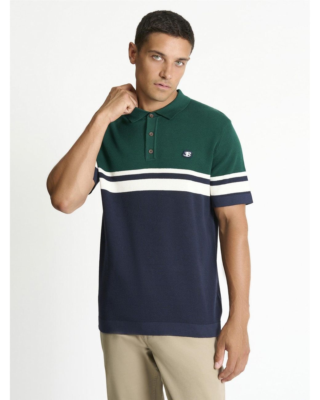 Ben Sherman Green Short Sleeve Sports Stripe Knitted Polo In for men