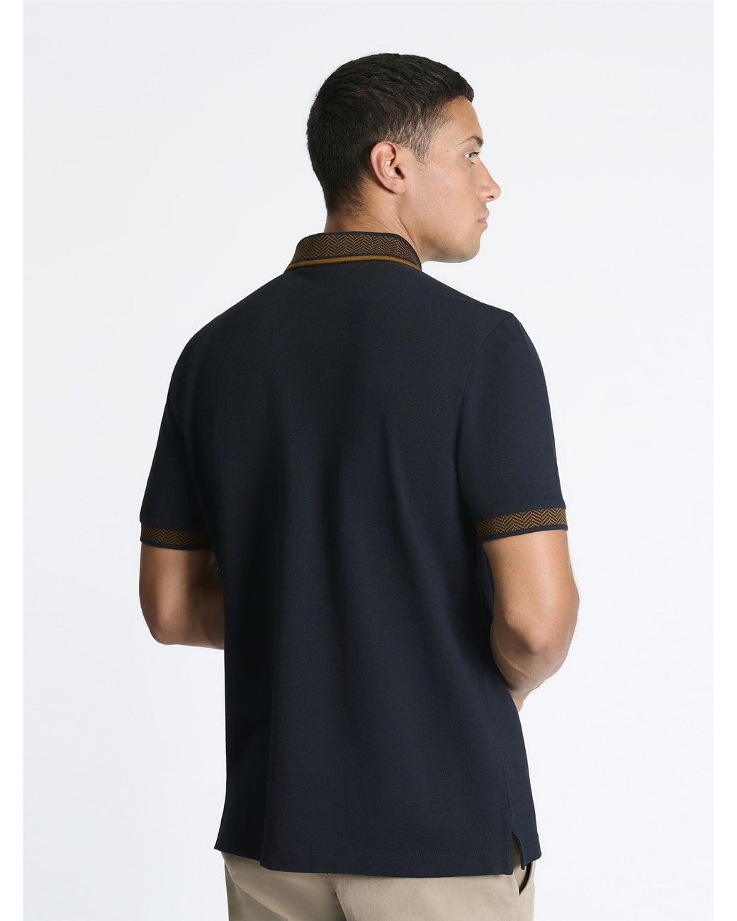 Ben Sherman Blue Mono Collar Interest Polo Shirt In Black for men