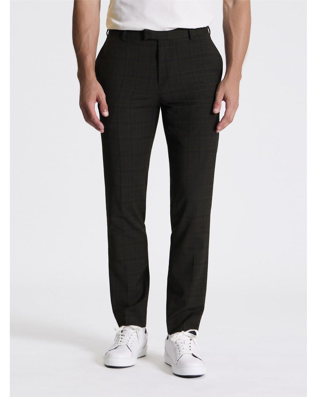 Ben Sherman Black Prince Of Wales Check Trouser In Chocolate for men