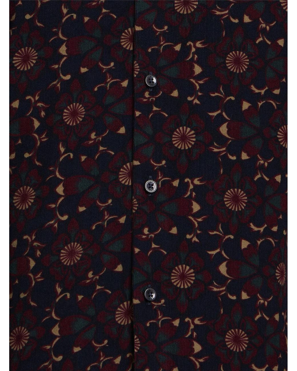 Ben Sherman Blue Long Sleeve Floral Print Cord Shirt In Dark Navy for men