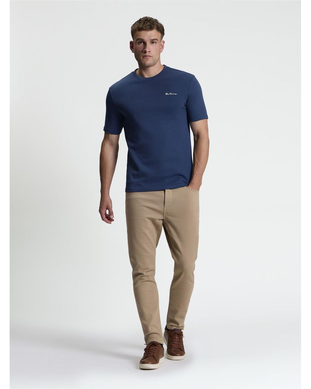 Ben Sherman Short Sleeve Jacquard Tshirt In Blue Denim for men
