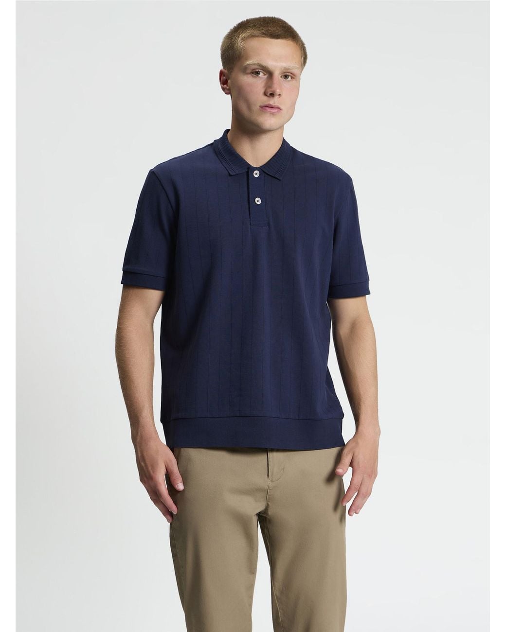 Ben Sherman Blue Short Sleeve Rib Hem Stripe Polo In Dark Navy for men