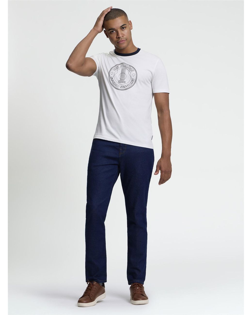 Ben Sherman Blue Short Sleeve Studio Sessions Tshirt In Ivory for men