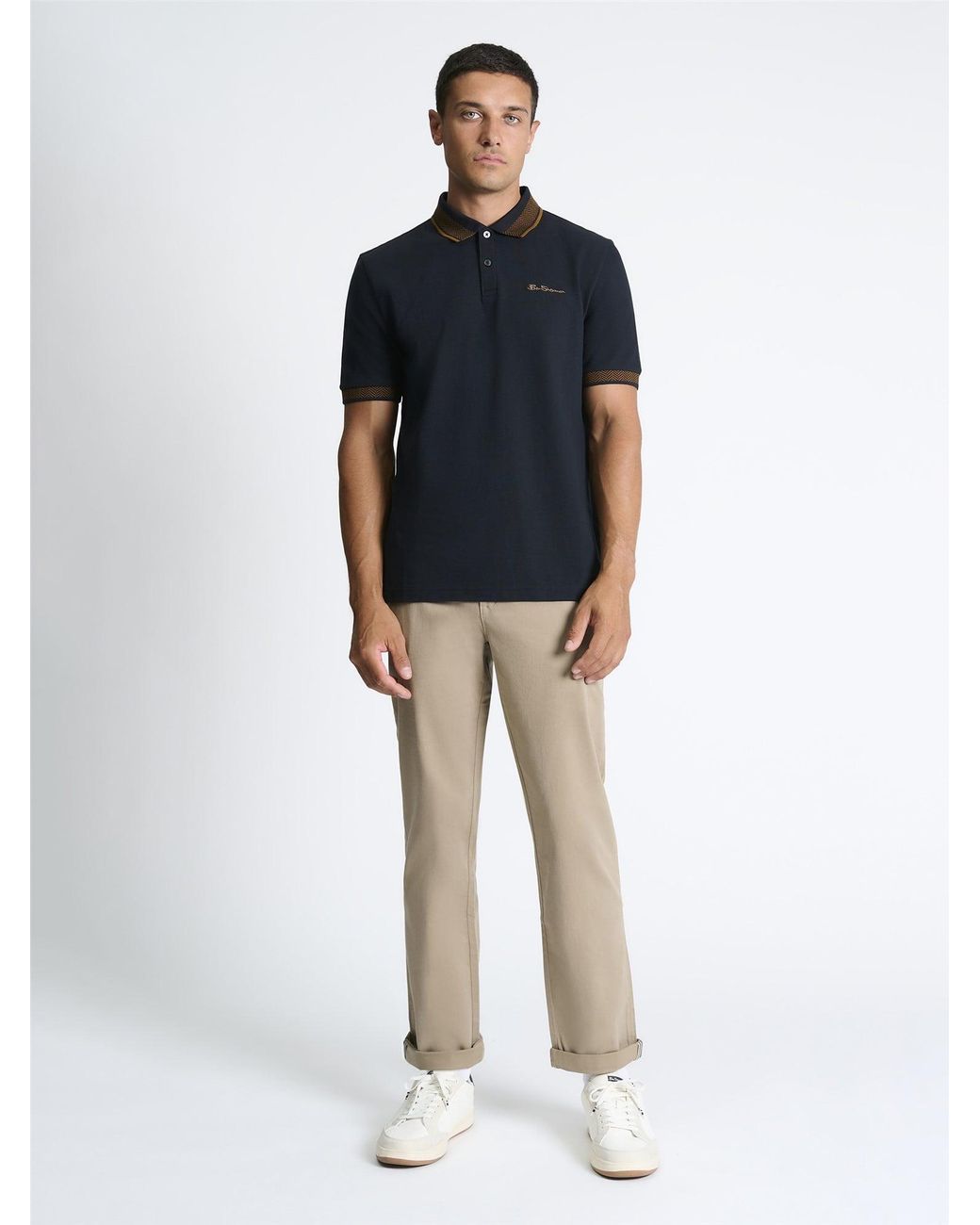 Ben Sherman Blue Mono Collar Interest Polo Shirt In Black for men