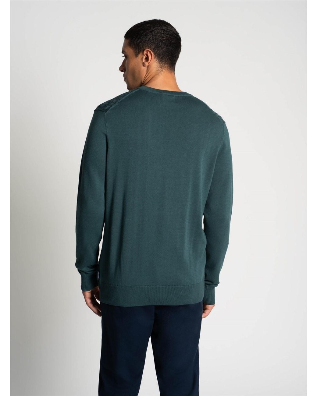Ben Sherman Blue Textured Front Crew Sweater In for men