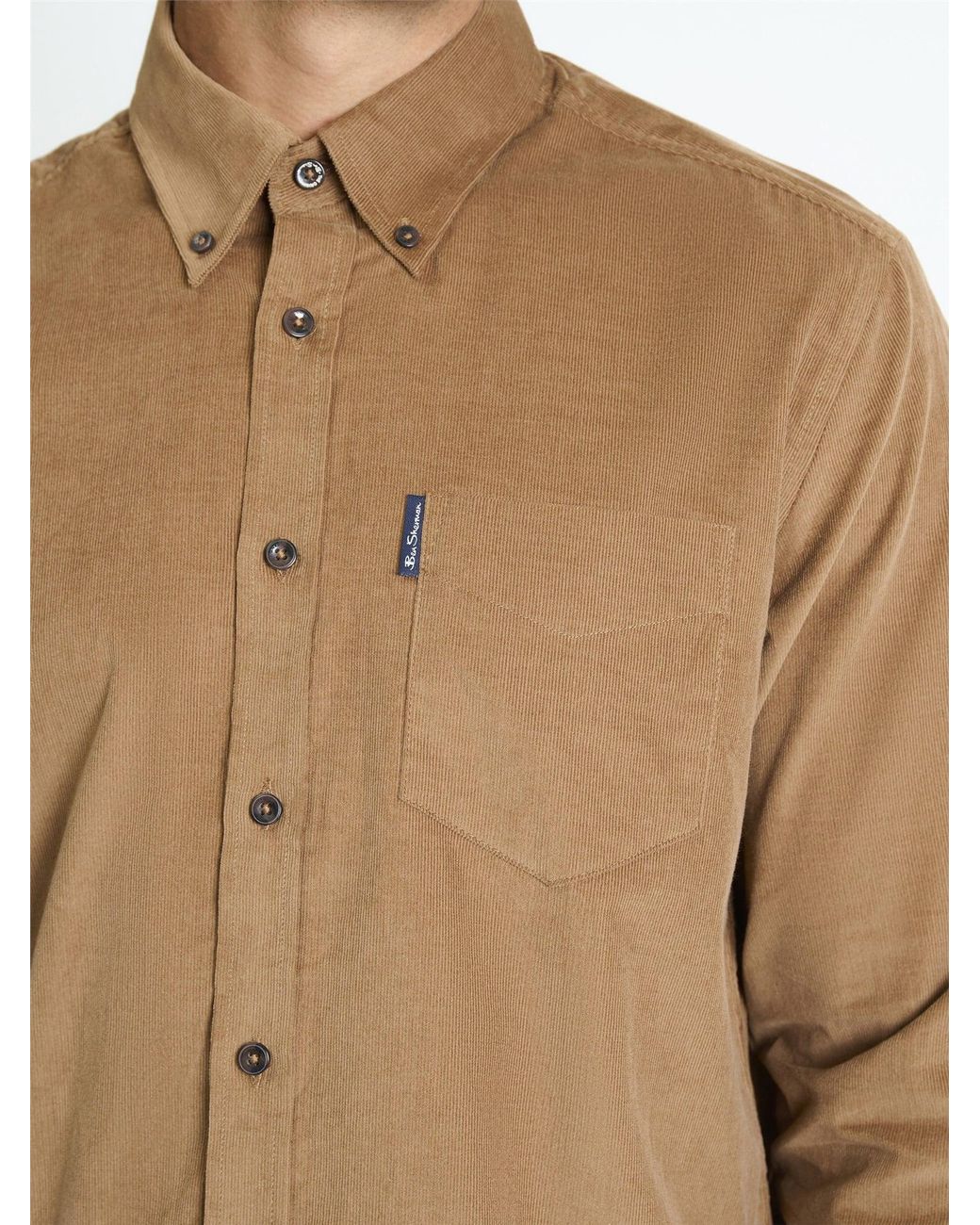 Ben Sherman Natural Long Sleeve Fine Cordurory Shirt In for men