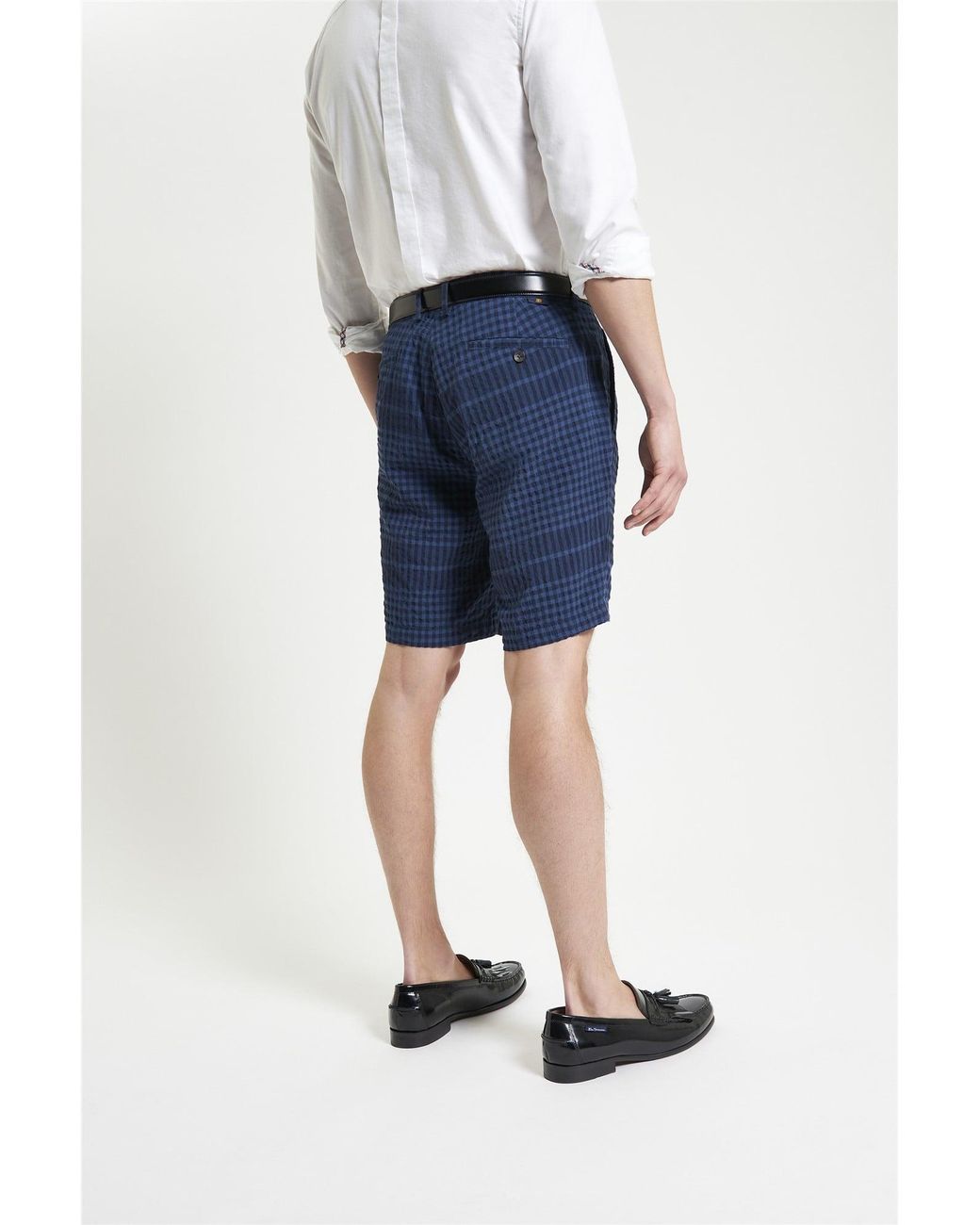 Ben Sherman Blue Seersucker Check Shorts In Dark Navy for men