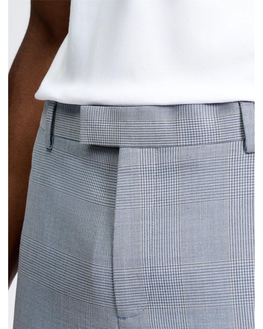 Ben Sherman Prince Of Wales Wool Check Trousers In Light Blue for men