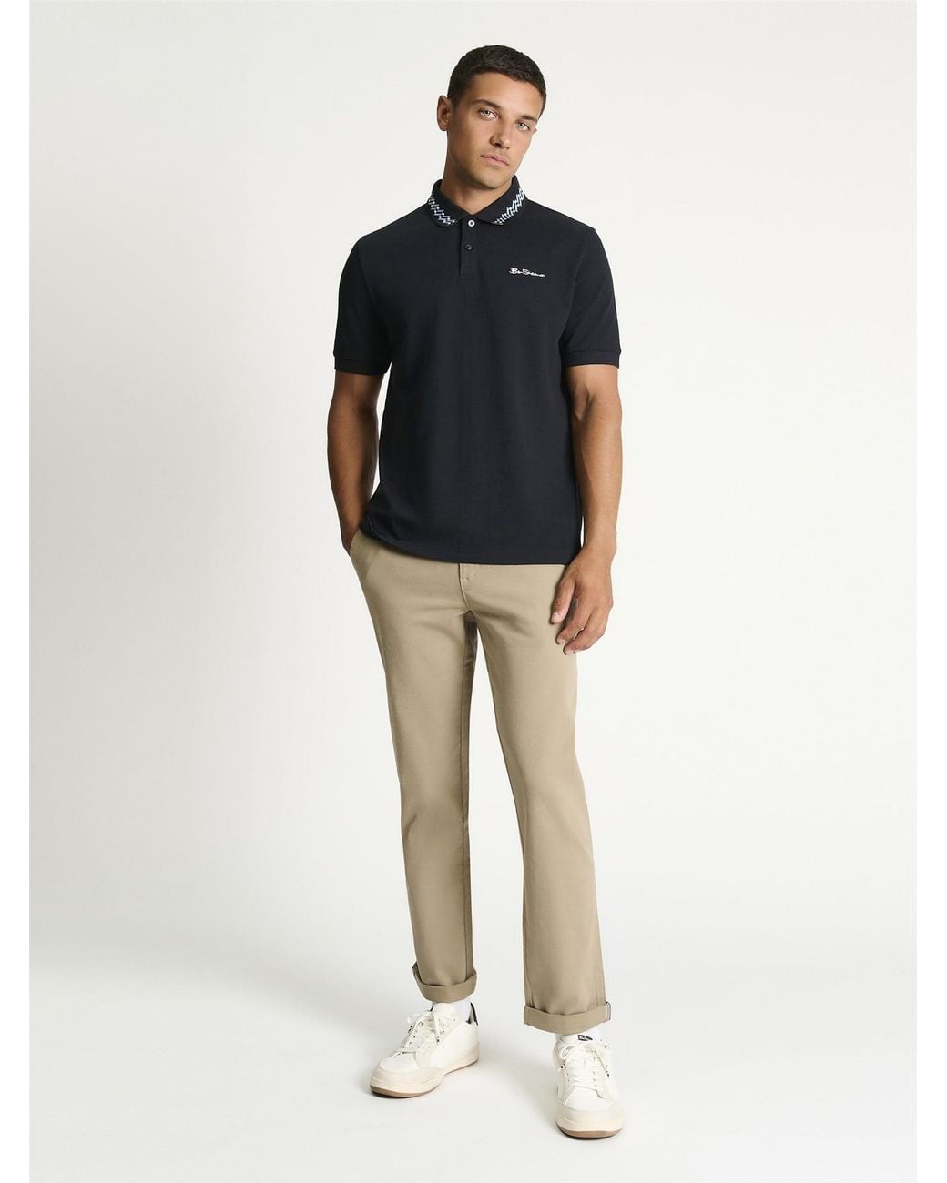 Ben Sherman Multicolor Collar Interest Polo Shirt In Black for men