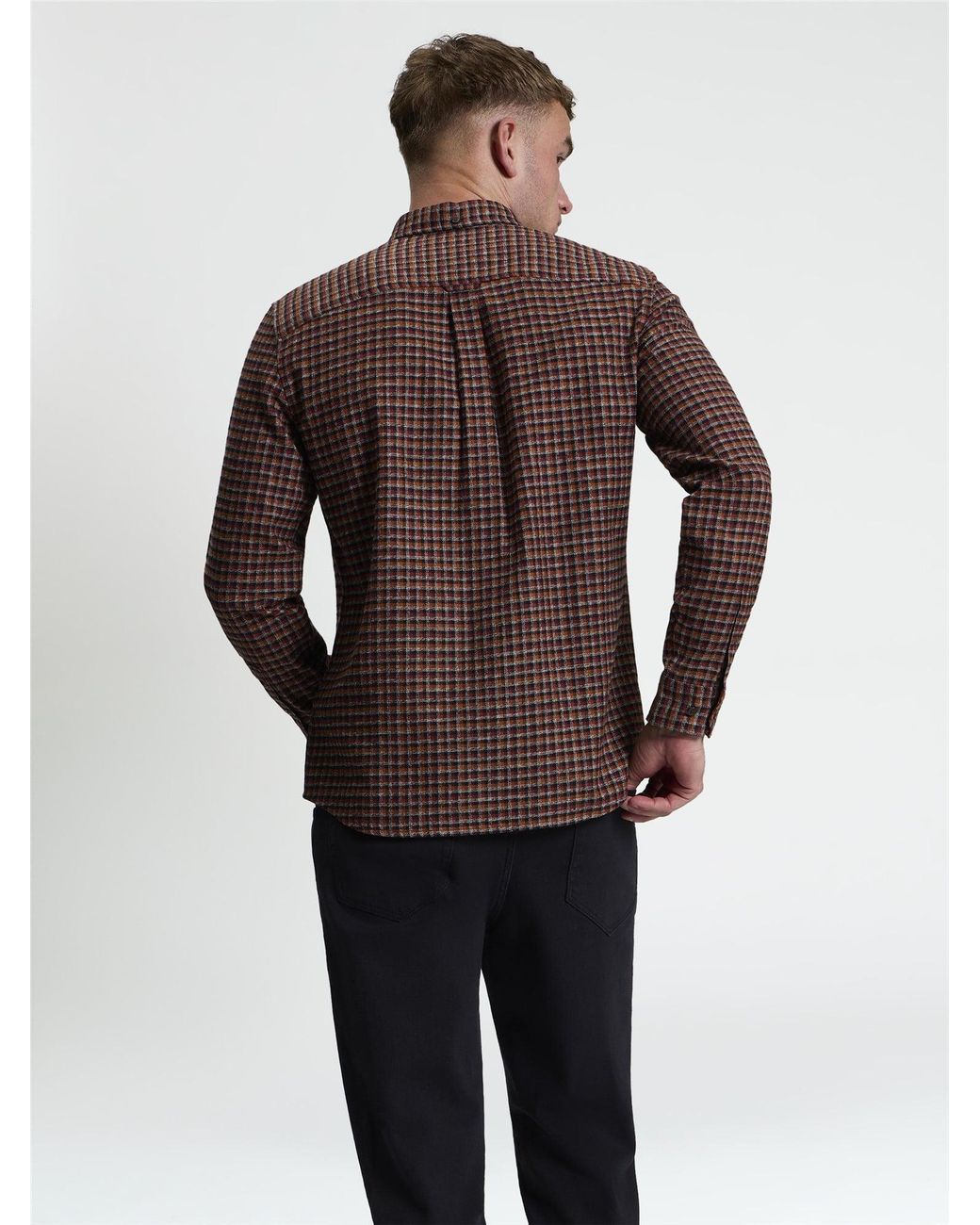 Ben Sherman Brown Long Sleeve Abstract Check Shirt In Sienna for men