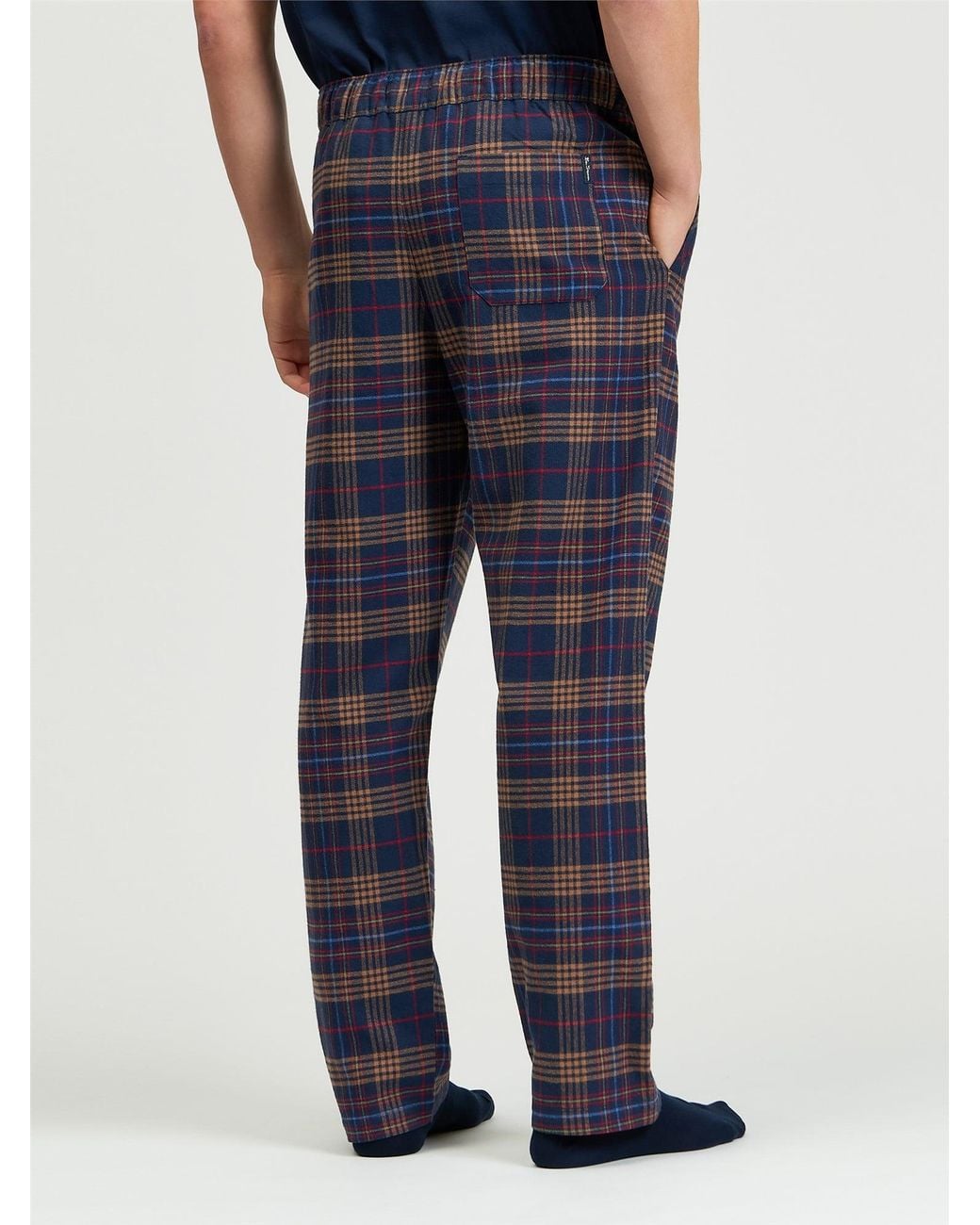 Ben Sherman Blue Brushed Multi Check Trouser In Dark Navy for men