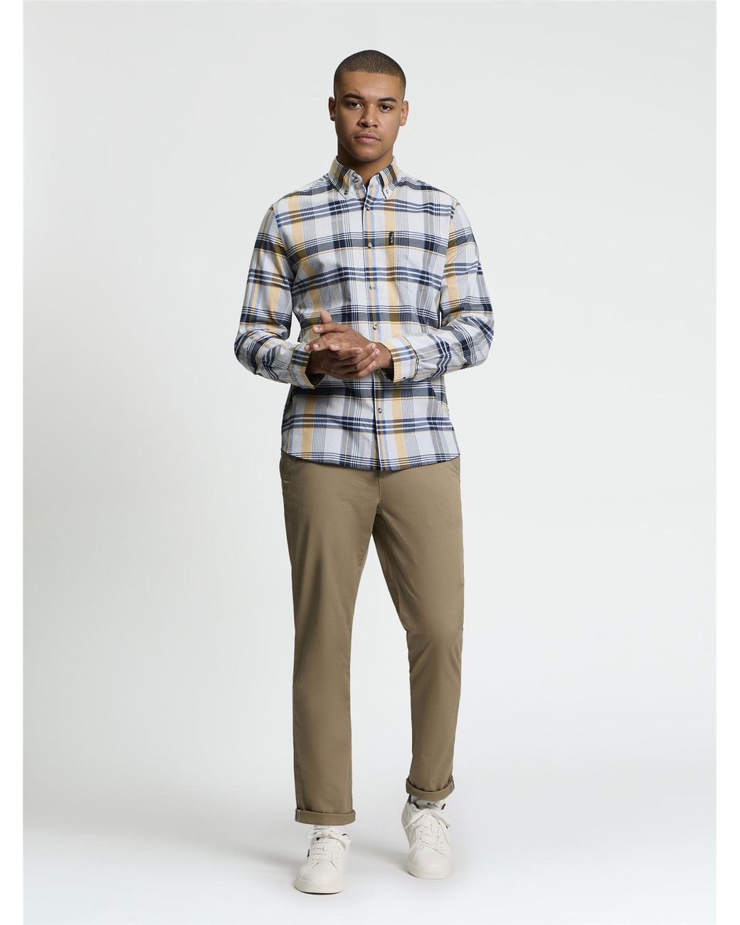 Ben Sherman Long Sleeve Irregular Oxford Check Shirt In Light Blue for men