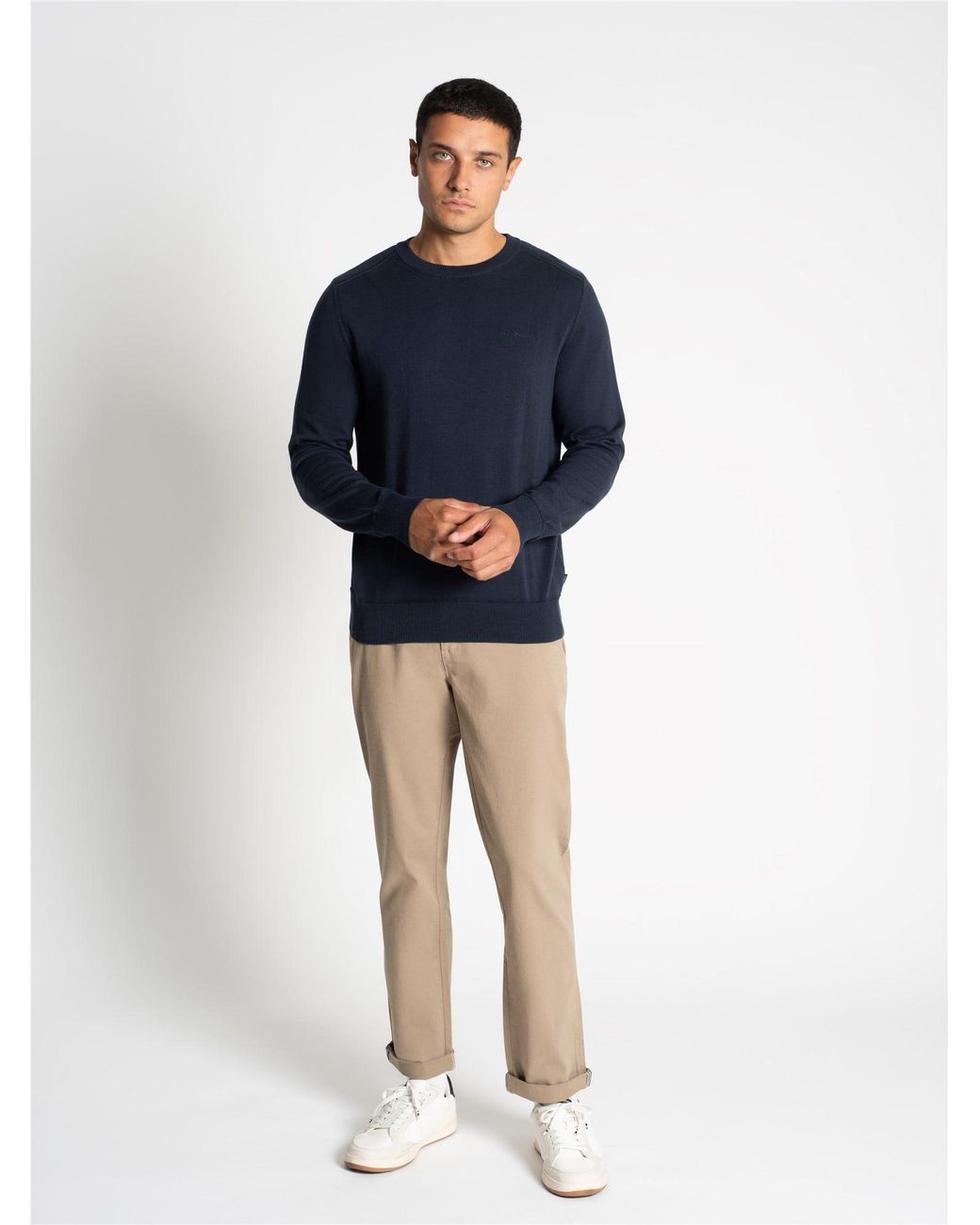 Ben Sherman Blue Long Sleeve Crew Neck & Shoulder Stitch In for men