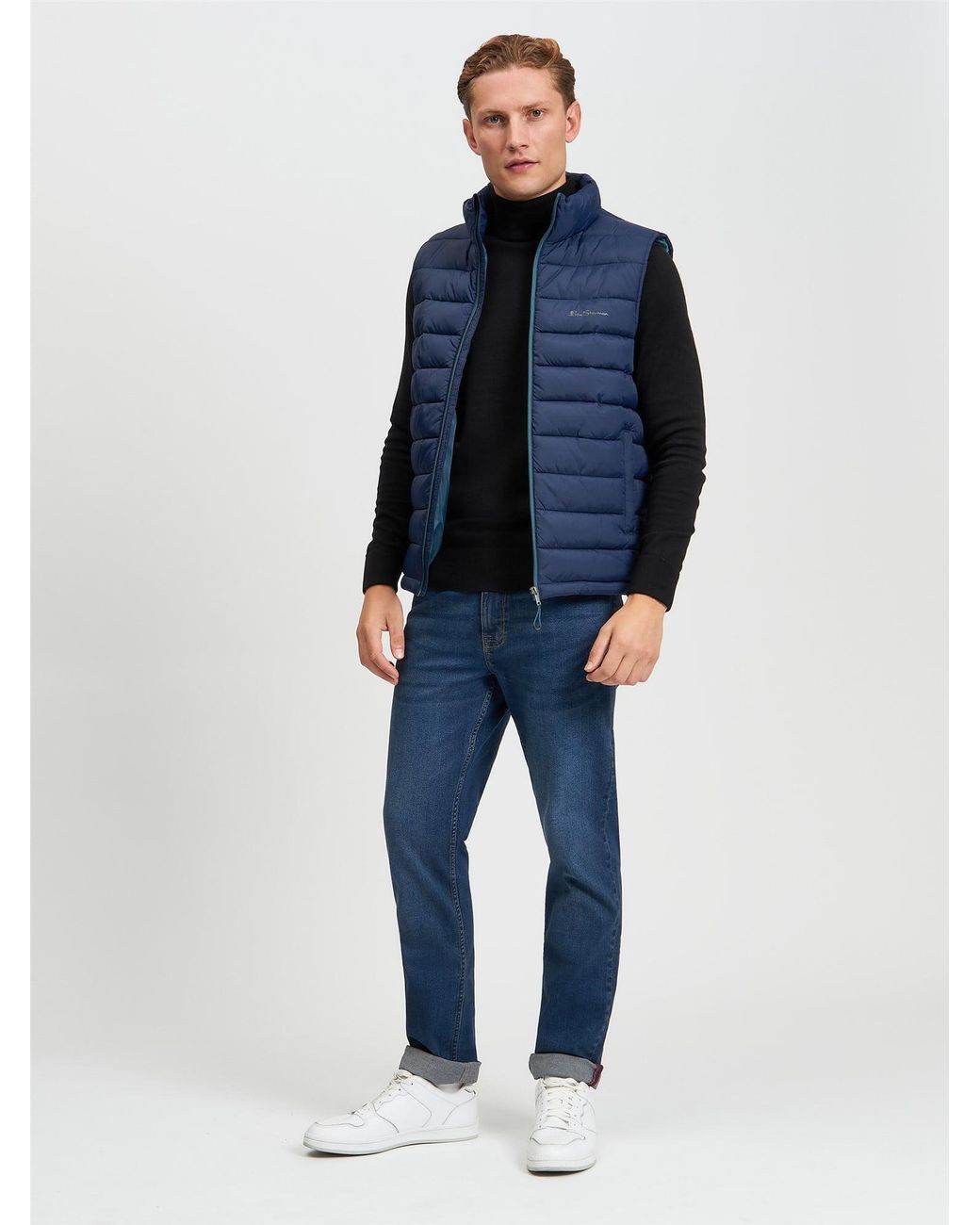 Ben Sherman Blue Padded Gilet In Dark Navy for men