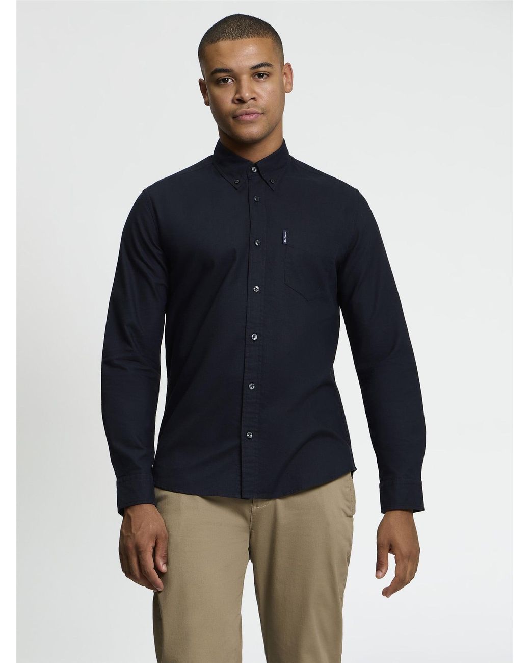 Ben Sherman Black Organic Oxford Long Sleeve Shirt In for men