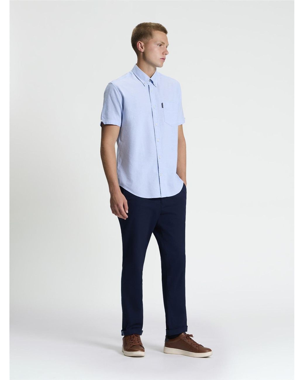 Ben Sherman White Short Sleeve Signature Oxford Shirt In Sky for men