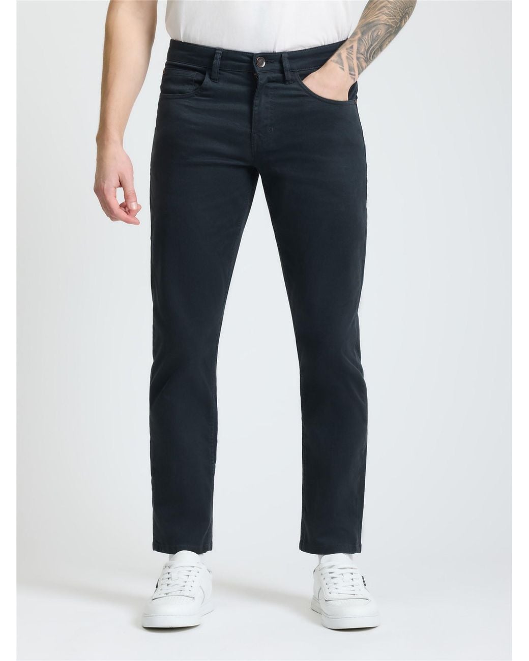 Ben Sherman Blue 5 Pocket Bedford Trousers In Charcoal for men