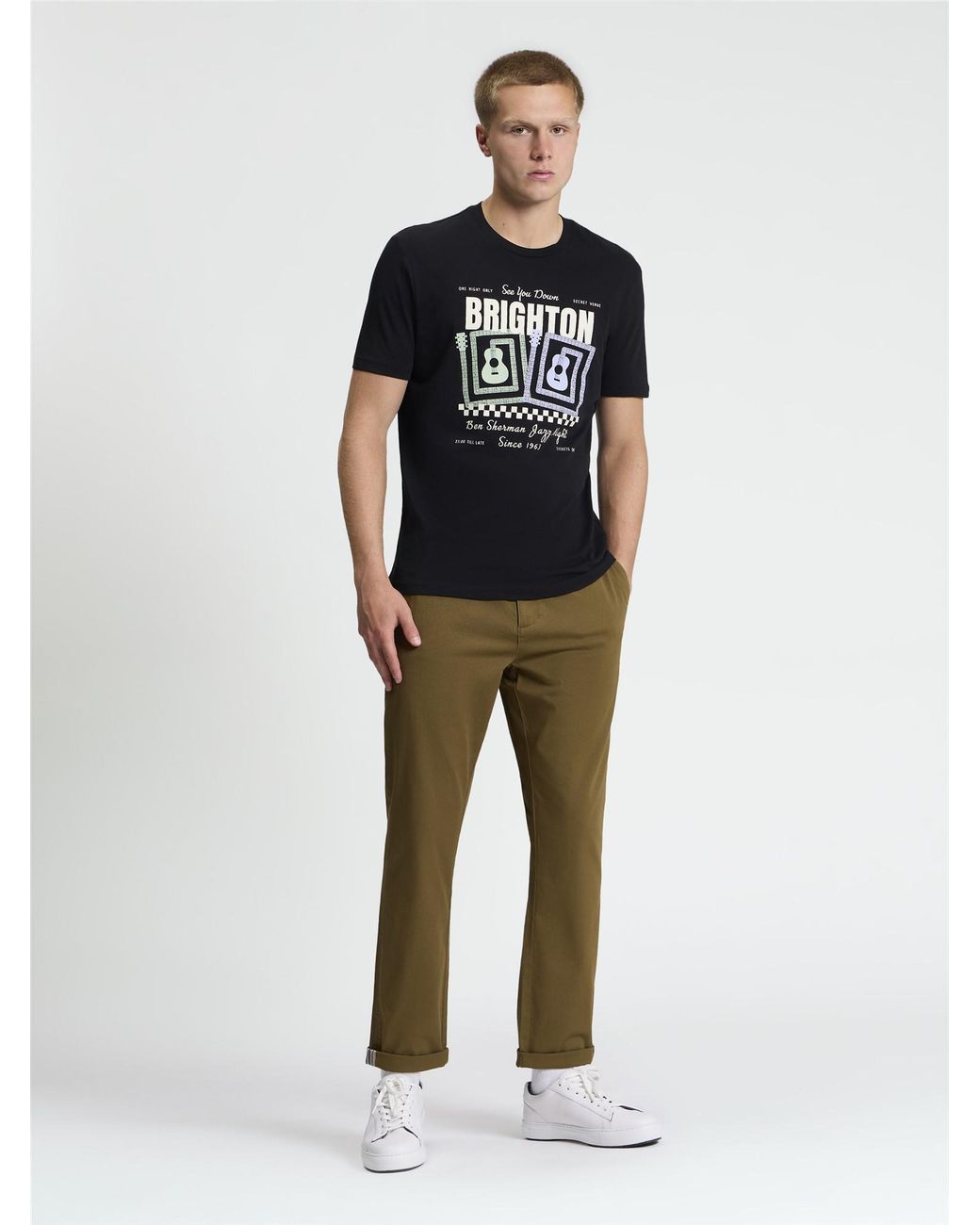 Ben Sherman Multicolor Short Sleeve Jazz Poster Tshirt In Black for men