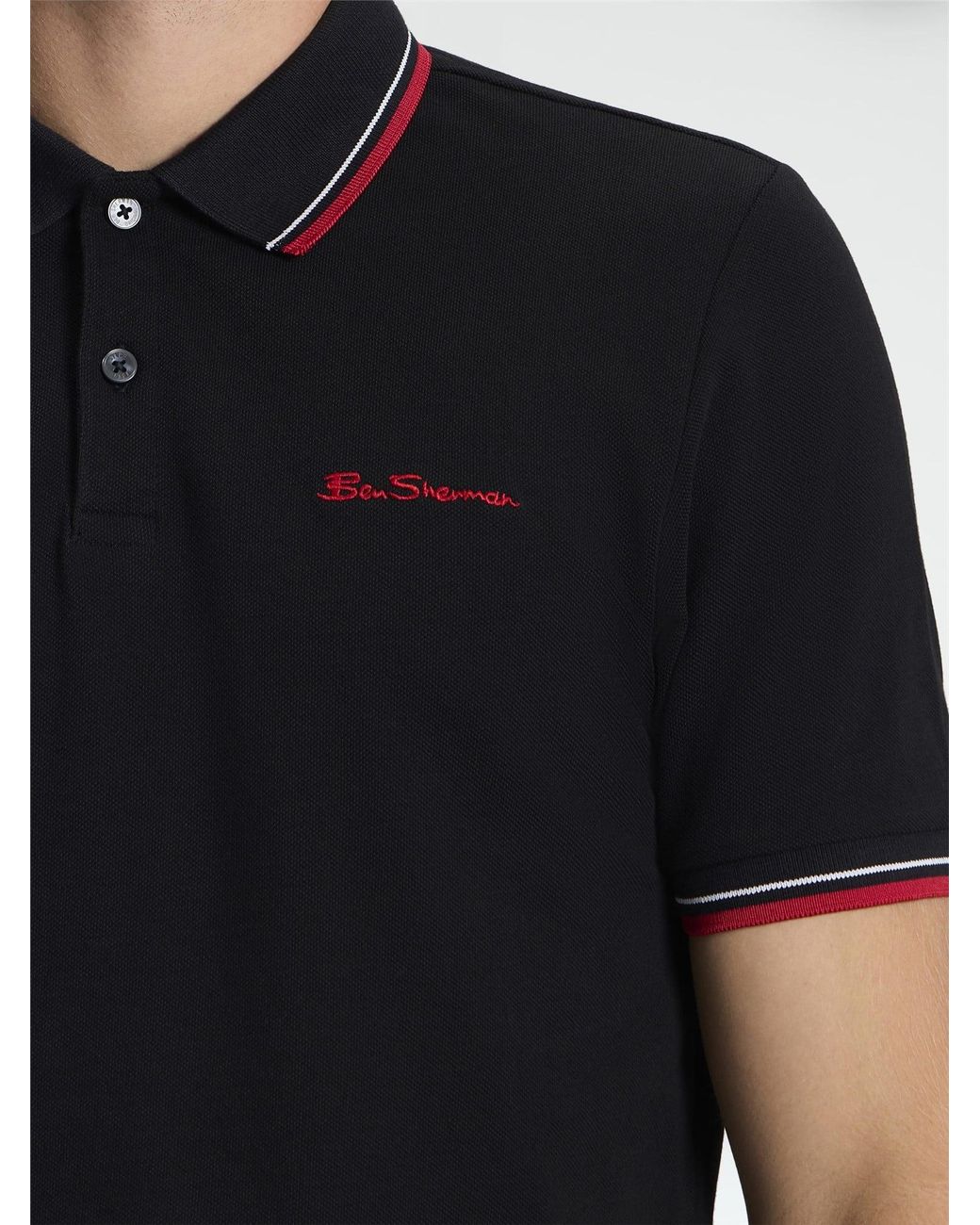 Ben Sherman Black Short Sleeve Signature Pique Polo In for men