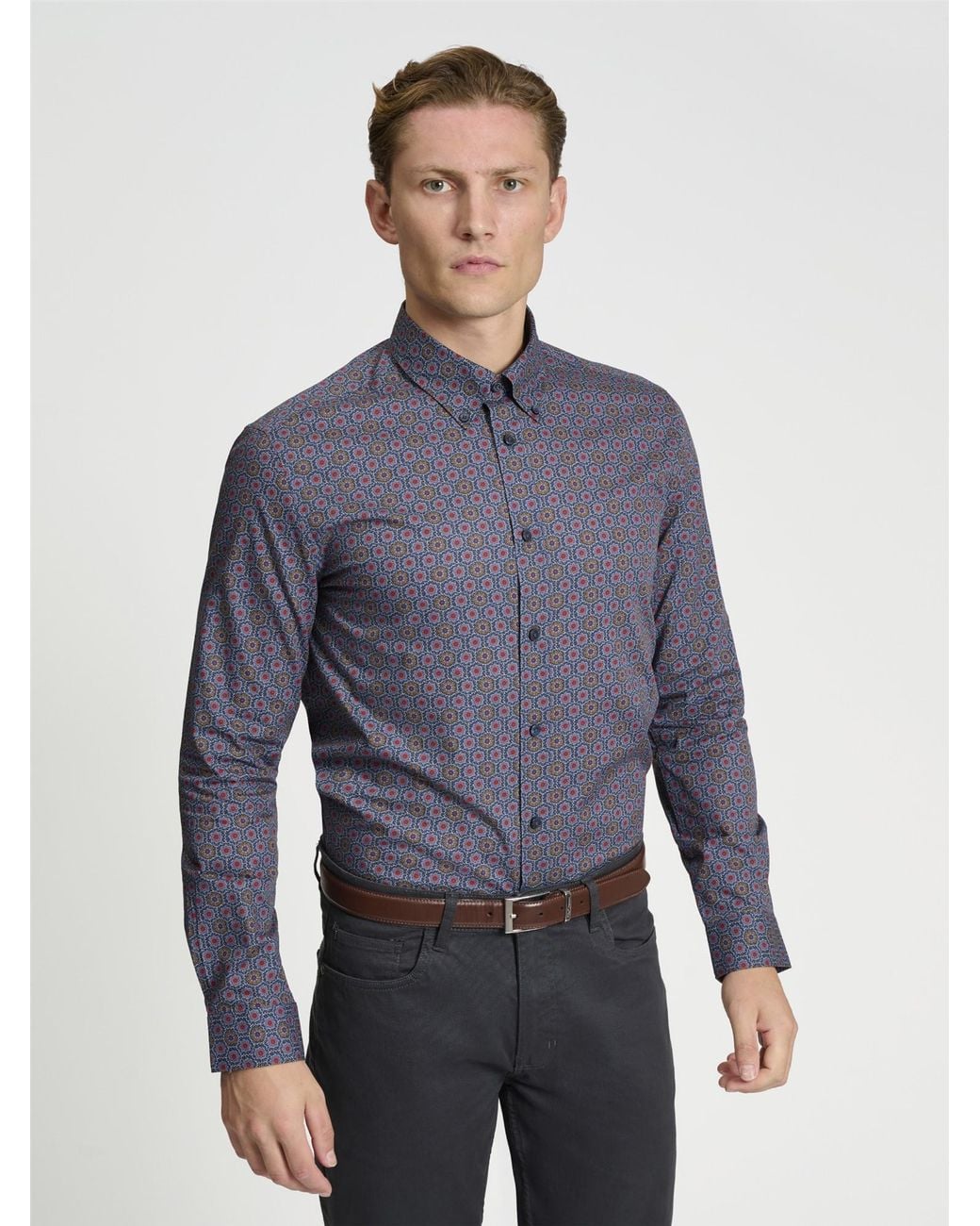 Ben Sherman Blue Long Sleeve Foulard Print In Dark Navy for men