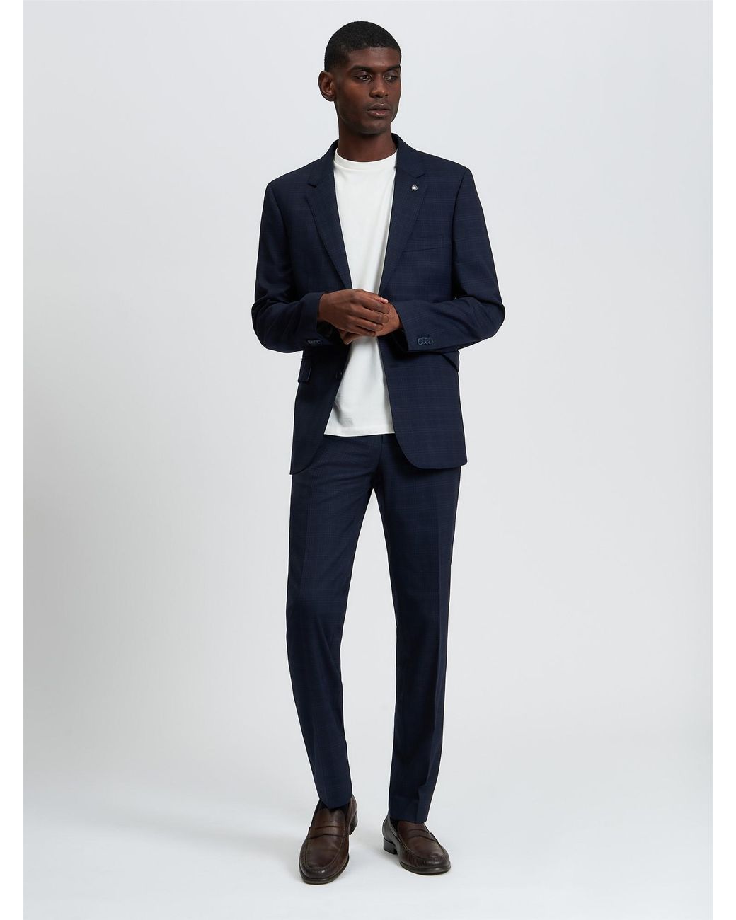 Ben Sherman Blue Navy Tonal Check Trouser In Navy for men