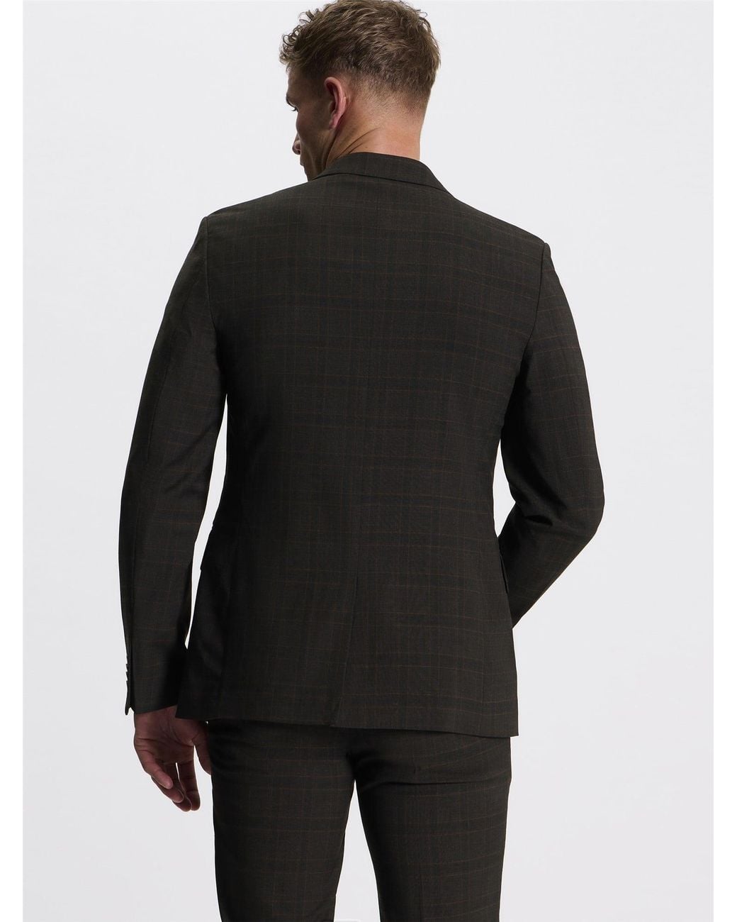 Ben Sherman Black Prince Of Wales Check Jacket In Chocolate for men
