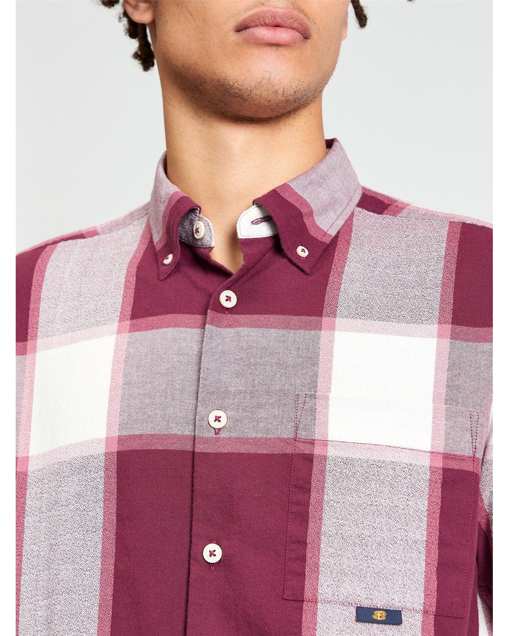 Ben Sherman Red Short Sleeve Crepe Check Shirt In Aubergine for men