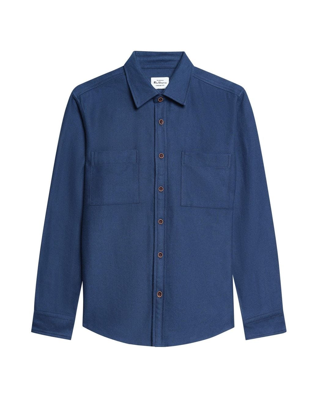 Ben Sherman Blue Long Sleeve Brushed Herringbone Overshirt In for men