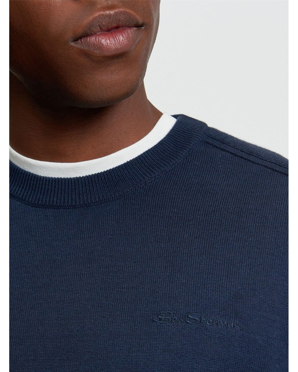Ben Sherman Blue Long Sleeve Crew Neck & Shoulder Stitch In for men