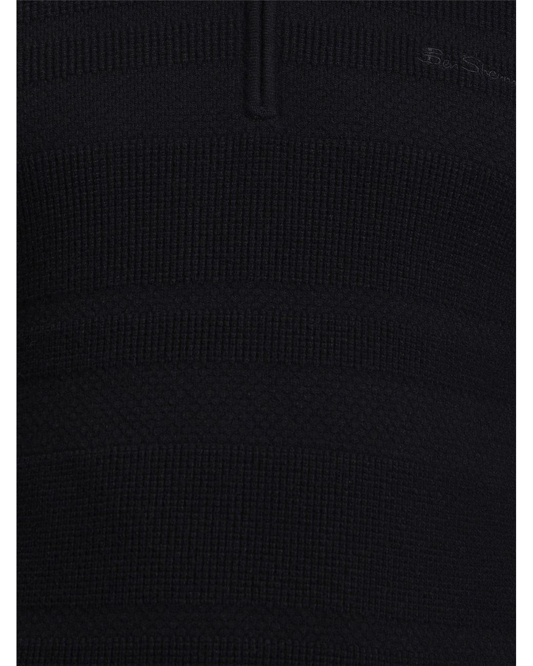 Ben Sherman Blue Long Sleeve Placed Texture 1/4 Zip Jumper In Black for men