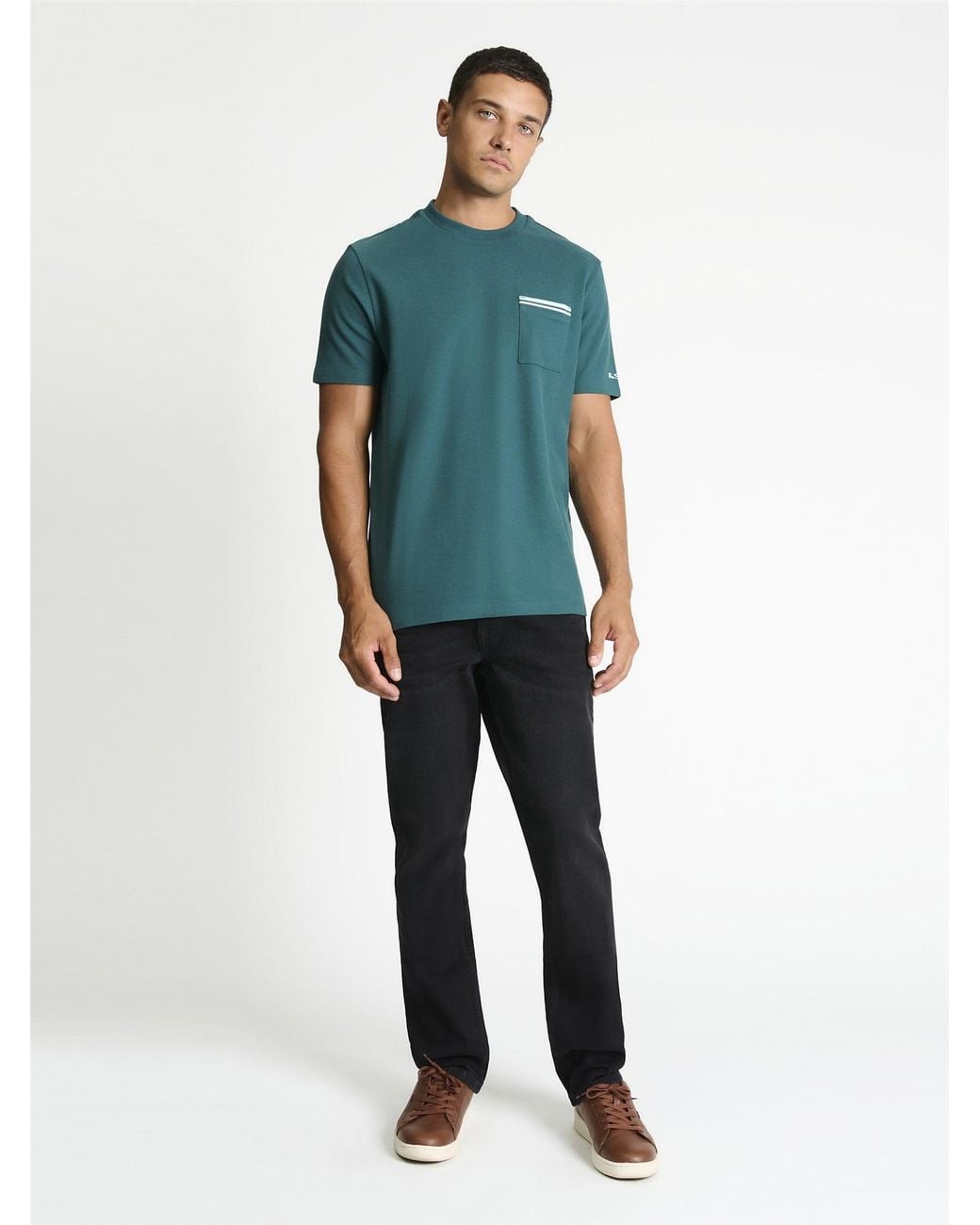 Ben Sherman Blue Pique Pocket Tee In Teal for men